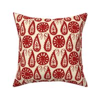 paisley block red ivory