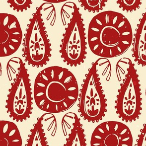 paisley block red ivory