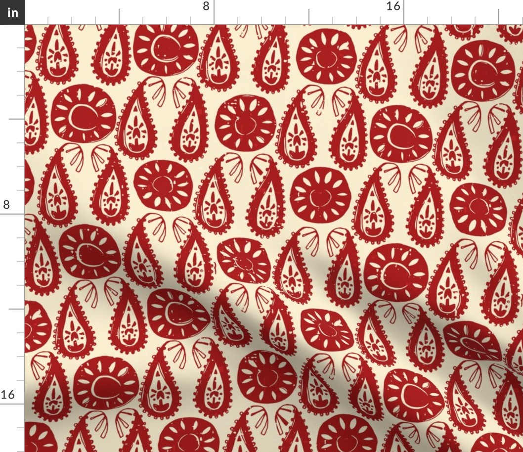 paisley block red ivory