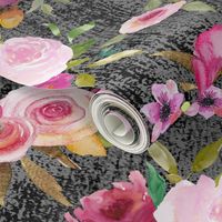 Fresh Floral watercolor rose Bouquets on Gray Grunge