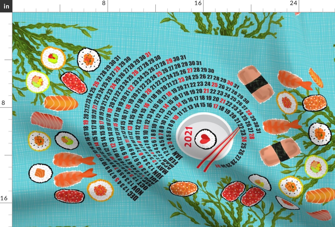 2021 Calendar Celebration of Sushi blue linen