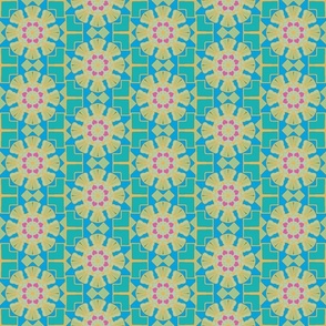 Geometric Turquoise , Yellow and Pink 