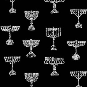 Menorah Toile de Jouy, White on Black