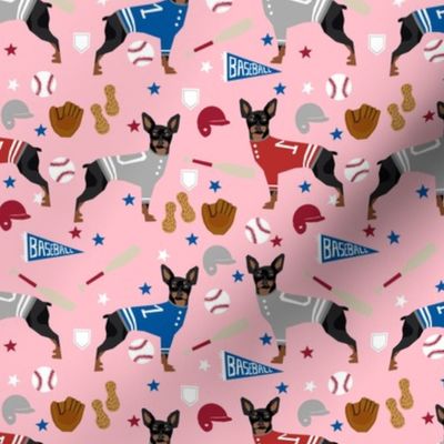 Miniature Doberman Pinscher dog baseball sports fabric pink