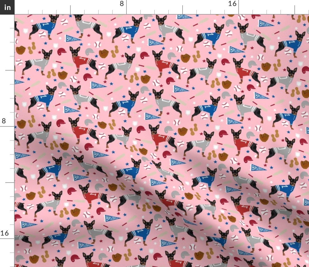 Miniature Doberman Pinscher dog baseball sports fabric pink