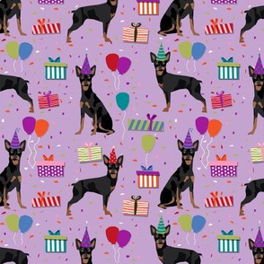 Miniature Doberman Pinscher birthday party presents dog breed fabric purple