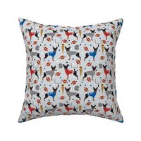 Miniature Doberman Pinscher dog football sports fabric grey