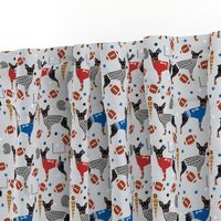 Miniature Doberman Pinscher dog football sports fabric grey