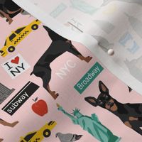 Miniature Doberman Pinscher dog breed NYC new york city tourist dog fabric  pink 