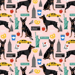 Miniature Doberman Pinscher dog breed NYC new york city tourist dog fabric  pink 