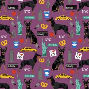 Miniature Doberman Pinscher dog breed NYC new york city tourist dog fabric purple