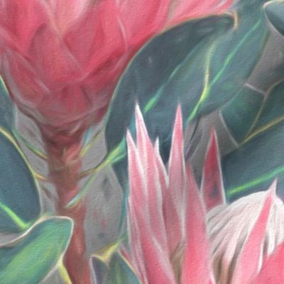 Painted King Proteas - pink on mid grey LARGE