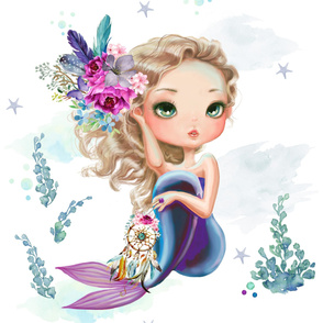 42"x72" Lilac Mermaid with Dreamcatcher