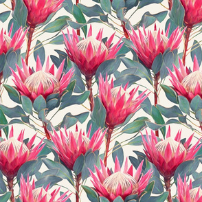 Painted King Proteas - hot pink on cream MEDIUM