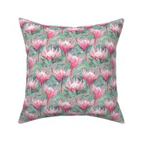 Painted King Proteas - pink on light grey SMALL