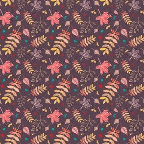 Autumn leaves pattern with reddish brown background 