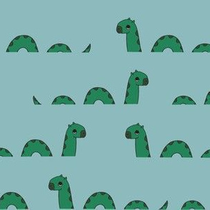 nessie fabric // loch ness monster design cute kids funny character design - blue and green