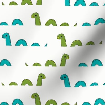 nessie fabric // loch ness monster design cute kids funny character design - green and turquoise