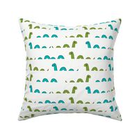 nessie fabric // loch ness monster design cute kids funny character design - green and turquoise