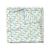 nessie fabric // loch ness monster design cute kids funny character design - green and turquoise