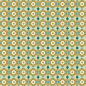 Geometric Arts and Crafts Style in Teal, Olive and Yellow Ochre, Edwardian Style