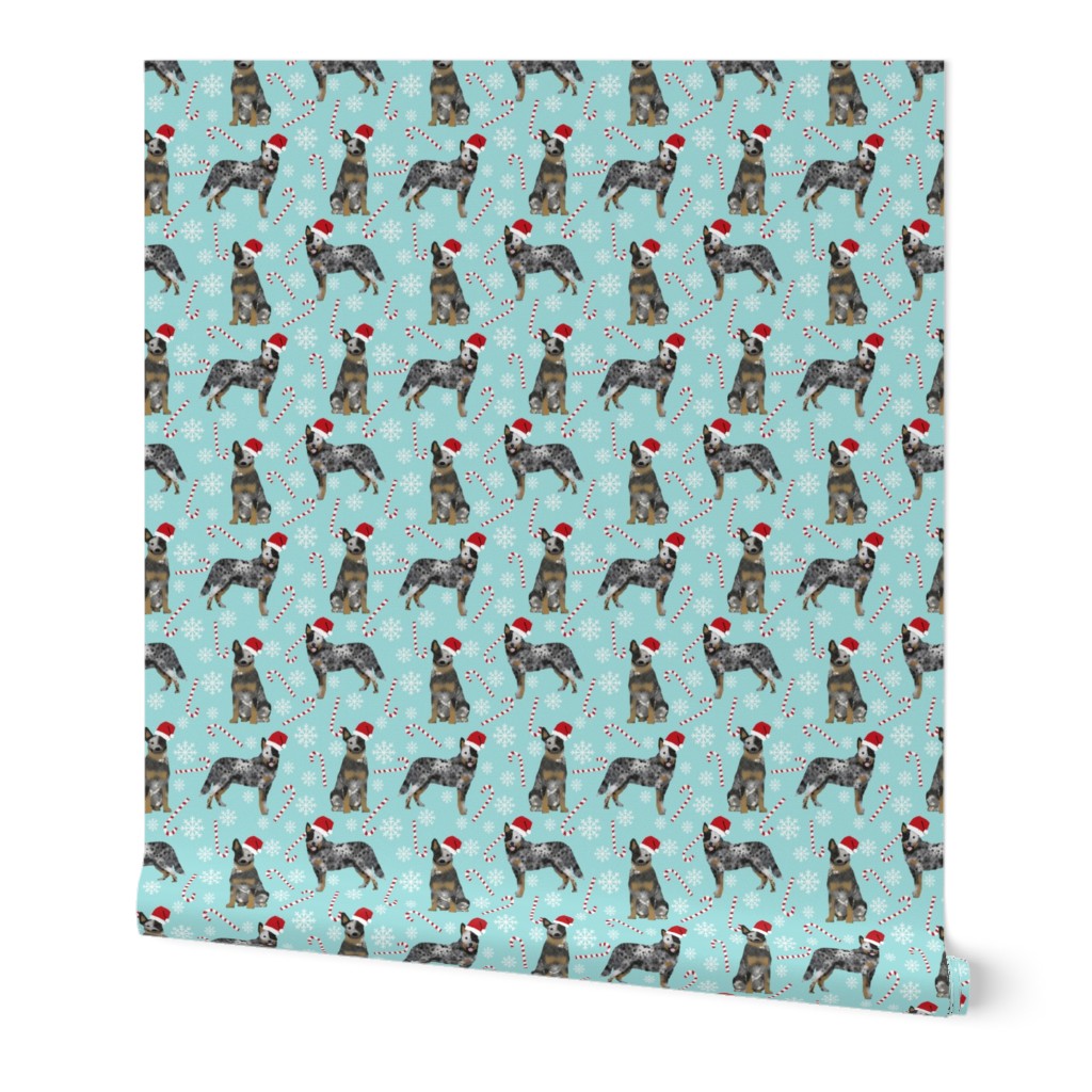 Australian Cattle Dog blue heeler dog breed christmas peppermint sticks candy canes fabric icy blue