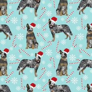 Australian Cattle Dog blue heeler dog breed christmas peppermint sticks candy canes fabric icy blue
