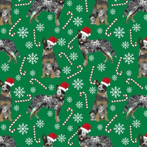 Australian Cattle Dog blue heeler dog breed christmas peppermint sticks candy canes fabric green