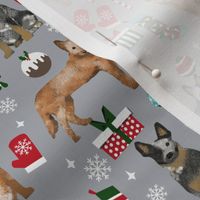 Australian Cattle Dog red and blue heeler dog breed christmas peppermint sticks presents snowflakes fabric grey