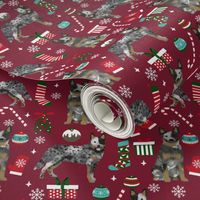 Australian Cattle Dog blue heeler dog breed christmas presents  candy canes snowflakes fabric ruby