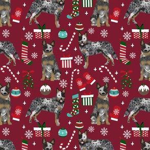 Australian Cattle Dog blue heeler dog breed christmas presents  candy canes snowflakes fabric ruby