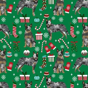 Australian Cattle Dog blue heeler dog breed christmas presents  candy canes snowflakes fabric green