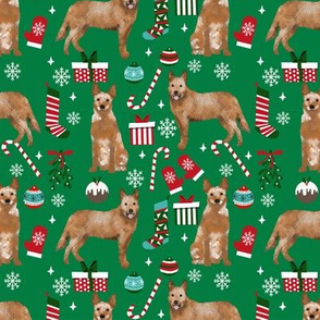 Australian Cattle Dog red heeler dog breed christmas presents  candy canes snowflakes fabric green