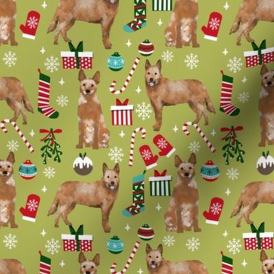 Australian Cattle Dog red heeler dog breed christmas presents  candy canes snowflakes fabric mustard