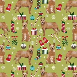 Australian Cattle Dog red heeler dog breed christmas presents  candy canes snowflakes fabric mustard