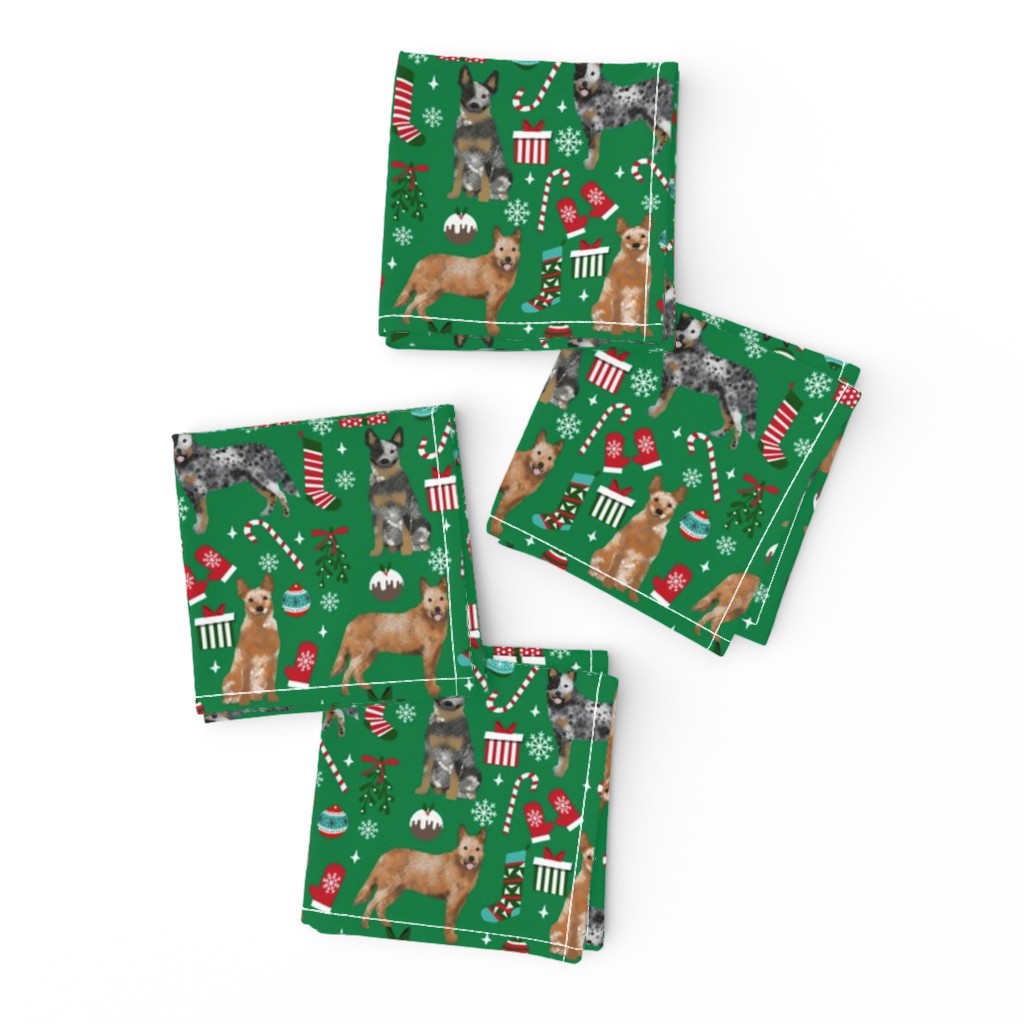 Australian Cattle Dog red and blue heeler dog breed christmas presents  candy canes snowflakes fabric green