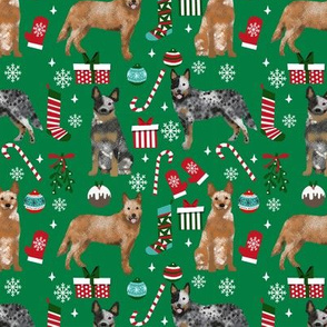 Australian Cattle Dog red and blue heeler dog breed christmas presents  candy canes snowflakes fabric green