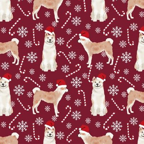 Akita dog breed christmas peppermint sticks candy canes fabric ruby