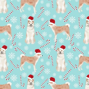 Akita dog breed christmas peppermint sticks candy canes fabric icy blue