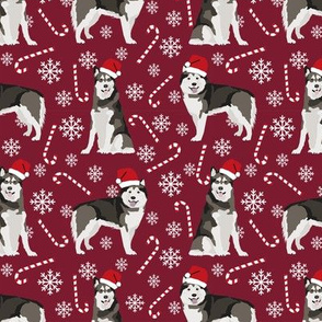 Alaskan Malamute dog breed christmas peppermint stick candy canes fabric ruby