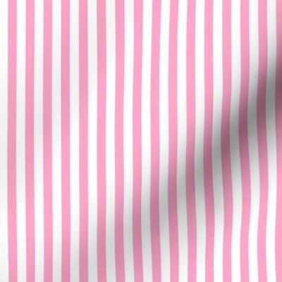 Quarter Inch Carnation Pink and White Vertical Stripes