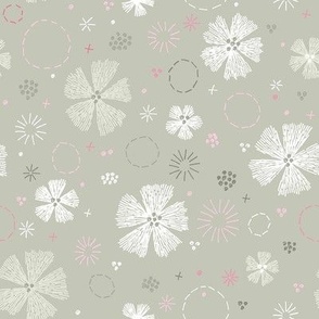 Carthusian Pink Embroidery small Sand Gray