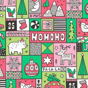 Christmas Patchwork Pink Red Green