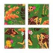 Tiki Temptress on Green - LARGE