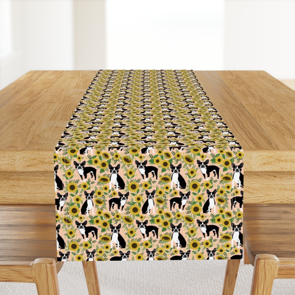 boston terrier sunflower fabric dogs and sunflowers floral design - blush