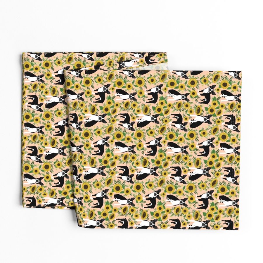 boston terrier sunflower fabric dogs and sunflowers floral design - blush