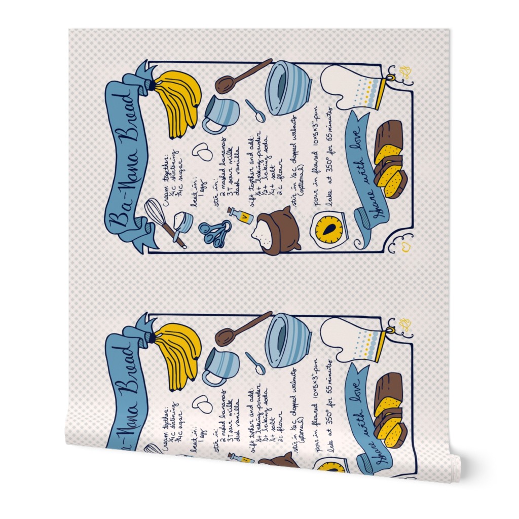 Ba-Nana Bread Recipe Tea Towel // family banana bread recipe hand lettering gingham kitchen utensil tea towel fat quarter fabric 