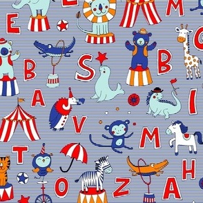 Animal Circus Alphabet - blue striped background