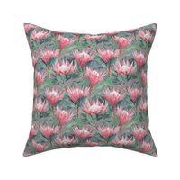 Painted King Proteas - pink on mid grey SMALL