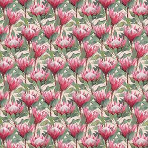 Painted King Proteas - pink on dark cream SMALL